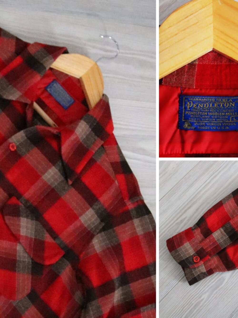 Pendleton Original Board Shirt Men's Wool Flannel Loop Camp Collar L Vintage USA